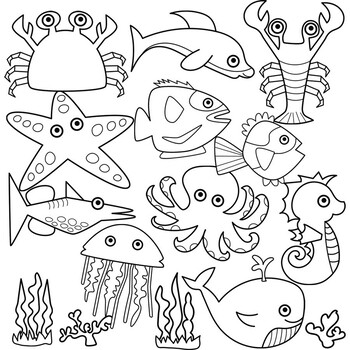 Mermaid and Sea Creature Clipart and Frame Bundle by Splashy Pix