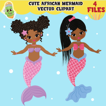 Preview of Mermaid clipart, cute mermaid clip art, black mermaid clipart, African mermaid