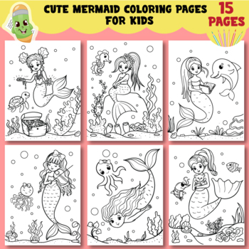 Preview of Printable Mermaid coloring pages, Summer theme coloring pages, activity book