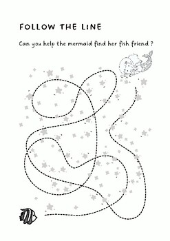 Mermaid-theme activity and coloring book incl. pre-writing