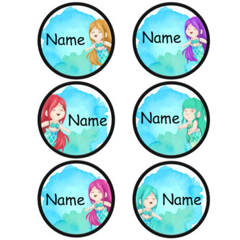 mermaid theme name labels ocean theme editable by sand and sunsets