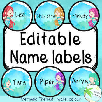 Mermaid theme name labels | Ocean theme | Editable by Sand and Sunsets