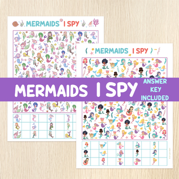 Preview of Mermaids I Spy Game, Look & Find, Counting Activity, Numbers, Math Worksheets