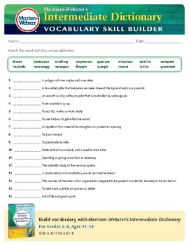 Preview of Merriam-Webster's Intermediate Dictionary Vocabulary Skill Builder Worksheet '16