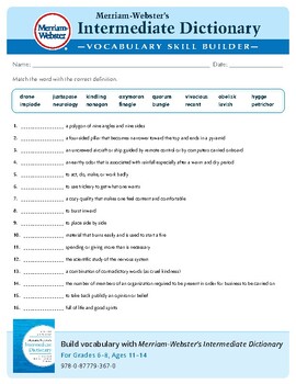 Preview of Merriam-Webster's Intermediate Dictionary Vocabulary Skill Builder Worksheet '24
