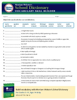 Preview of Merriam-Webster's School Dictionary Vocabulary Skill Builder Worksheet
