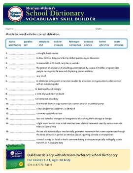 Merriam-Webster's School Dictionary Vocabulary Skill Builder Worksheet