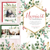 Merriest - Watercolor Christmas Clipart, Holiday Wreath Gr