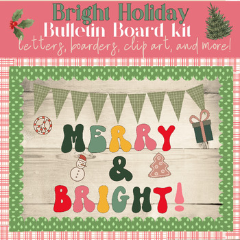 Preview of Merry & Bright Holiday Christmas Bulletin Board Kit: Letters, Boarders, Banners
