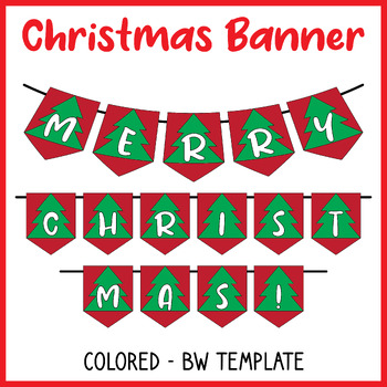 Merry Christmas Banner, Bunting Printable Template | Decorations Banner ...