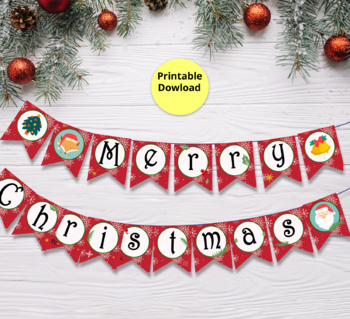 Preview of Merry Christmas Banner, Printable Christmas Banner, Rustic Christmas ,Christmas