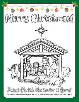 Preview of Merry Christmas Birth of Jesus Nativity Coloring Sheet Mary Joseph Bible Verse