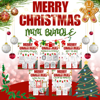 Preview of Merry Christmas Bundle Coloring Pages Dot To Dot Mandala Game Color By Number