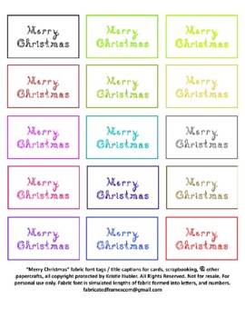 Preview of Merry Christmas Caption Tags For Cards Gifts 15 Jewel Tone Colors Fabric Font