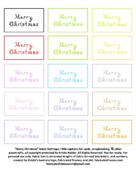 Preview of Merry Christmas Caption Tags For Cards Gifts Crafts 15 Bright Colors Fabric Font
