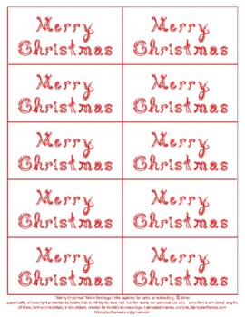 Merry Christmas Captions Tags 10 Colors Fabric Font Red Line Art