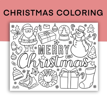 Preview of Merry Christmas Coloring Page, Holiday Activity Sheet, Santa Coloring