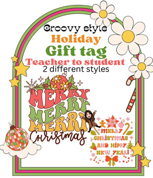 Preview of Merry Christmas Holiday Gift Tags - Printable - 70s Retro Groovy - 2 styles