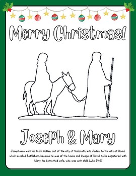 Merry Christmas Joseph & Mary to Bethlehem on Donkey Coloring Sheet ...
