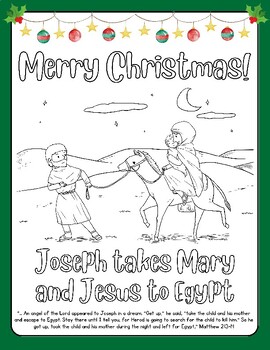 Merry Christmas Joseph Takes Mary & Jesus to Egypt Coloring Sheet Bible ...