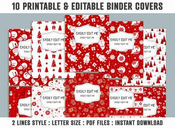 Preview of Merry Christmas Pattern Binder Cover, 10 Printable/Editable Binder Covers+Spines