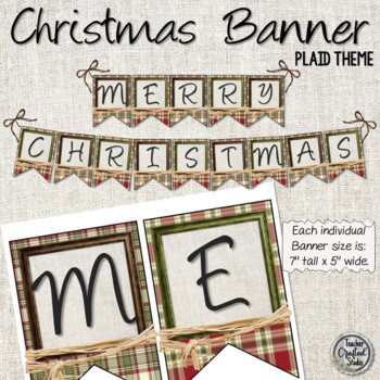 Merry Christmas Banner - Plaid and Raffia Theme by Teacher Crafted Studio