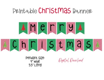 Merry Christmas Printable Banner, Red and Green Printable Christmas Banners