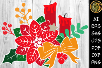 Download Christmas Svg Poinsettia Candle Set Clipart Design Elements By V Design Art