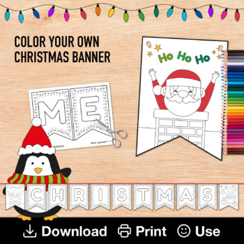 Preview of Merry Christmas Sign, Color Your Own Printable Banner, Kids Christmas Activity