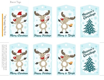 Preview of Merry Christmas Tags, Printable, Hang Tags, Christmas Deer, Gift Tags -Printable