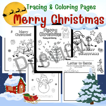 Preview of Merry Christmas coloring pages | Trace and Color Words for kids