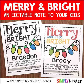 Preview of Merry & Oh So Bright FREE NOTE (EDITABLE)