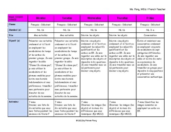 Preview of Mes activités et les objets - Weekly Lesson Plan 8
