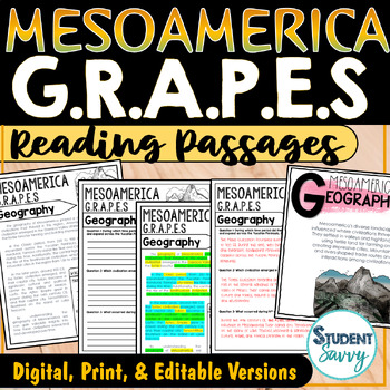 Preview of Mesoamerica GRAPES Activities Reading Passages Geography Economy Posters
