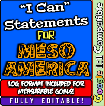 Preview of Mesoamerica "I Can" Statements & Learning Goals! Log Aztec, Inca, & Maya Goals!