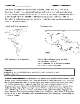 Preview of Mesoamerica, Latin America, Central America geography homework assignment