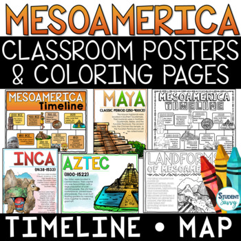 Preview of Mesoamerica Posters - Timelines Maps - Coloring Pages - Word Wall Bulletin Board