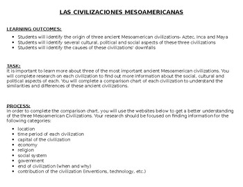 Preview of Mesoamerica Webquest (Aztecs, Incas, Mayas)