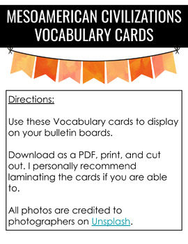 Preview of Mesoamerican Civilizations Vocabulary Cards