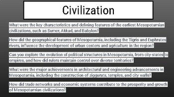 Preview of Mesopotamia Civilization Inquiry Questions