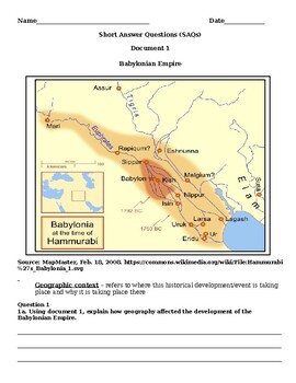 Preview of Mesopotamia/Code of Hammurabi SAQ (English/Spanish) - Extra