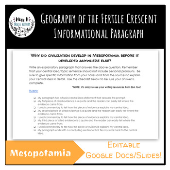 Preview of Mesopotamia, Geography of the Fertile Crescent, Explanatory/Informational Prompt