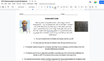 Preview of Mesopotamia Laws (Hammurabi) Activity