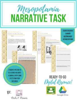 Preview of Mesopotamia Narrative Writing Task - GOOGLE DRIVE Digital Slides & Print Ready!