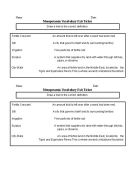 Preview of Mesopotamia Vocabulary Exit Ticket