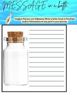 Preview of Message in a Bottle: Letter from Odysseus Fun Summative Activity The Odyssey