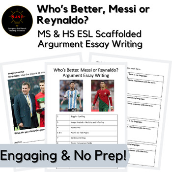 Preview of Messi vs Ronaldo Middle & High School ESL No Prep Soccer Theme Argument Essay