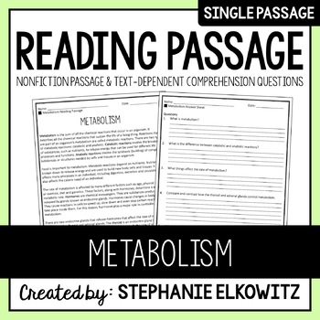 Preview of Metabolism Reading Passage | Printable & Digital