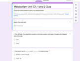 Metabolism Unit (Amplify Science) Ch. 1 and 2 Quiz/Assessm