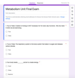 Metabolism Unit Final Assessment/Exam (Amplify Science)